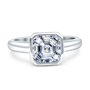 Bezel Set 8mmX8mm Asscher Engagement Ring Cubic Zirconia 925 Sterling Silver Wholesale